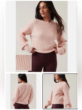 Athleta Layover Crew Sweater—Merino Wool Orchid Pink—Sz Large
